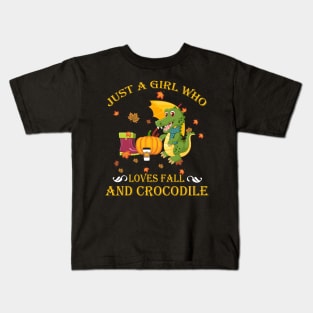 Just A Girl Who Loves Fall & Crocodile Thanksgiving Gift Kids T-Shirt